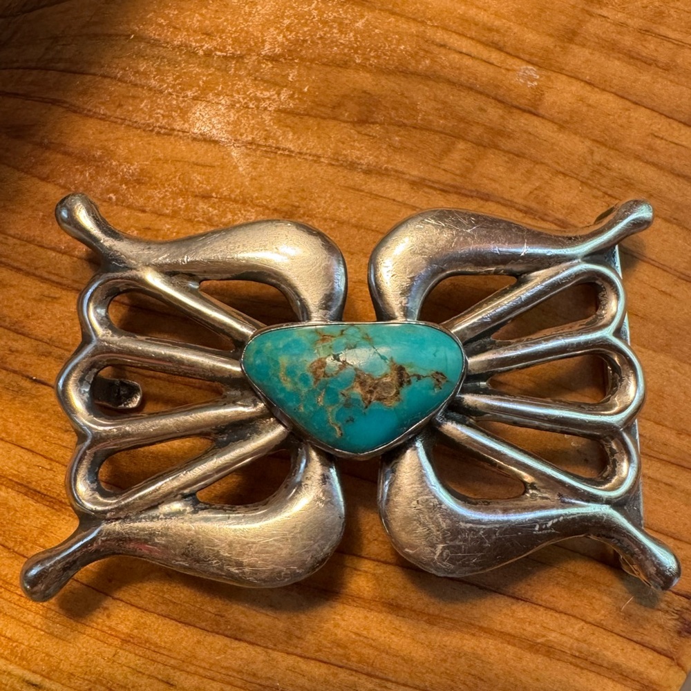 Turquoise Stone 925 silver Butterfly Belt Buckle vintage by Nellie Tso 🦋